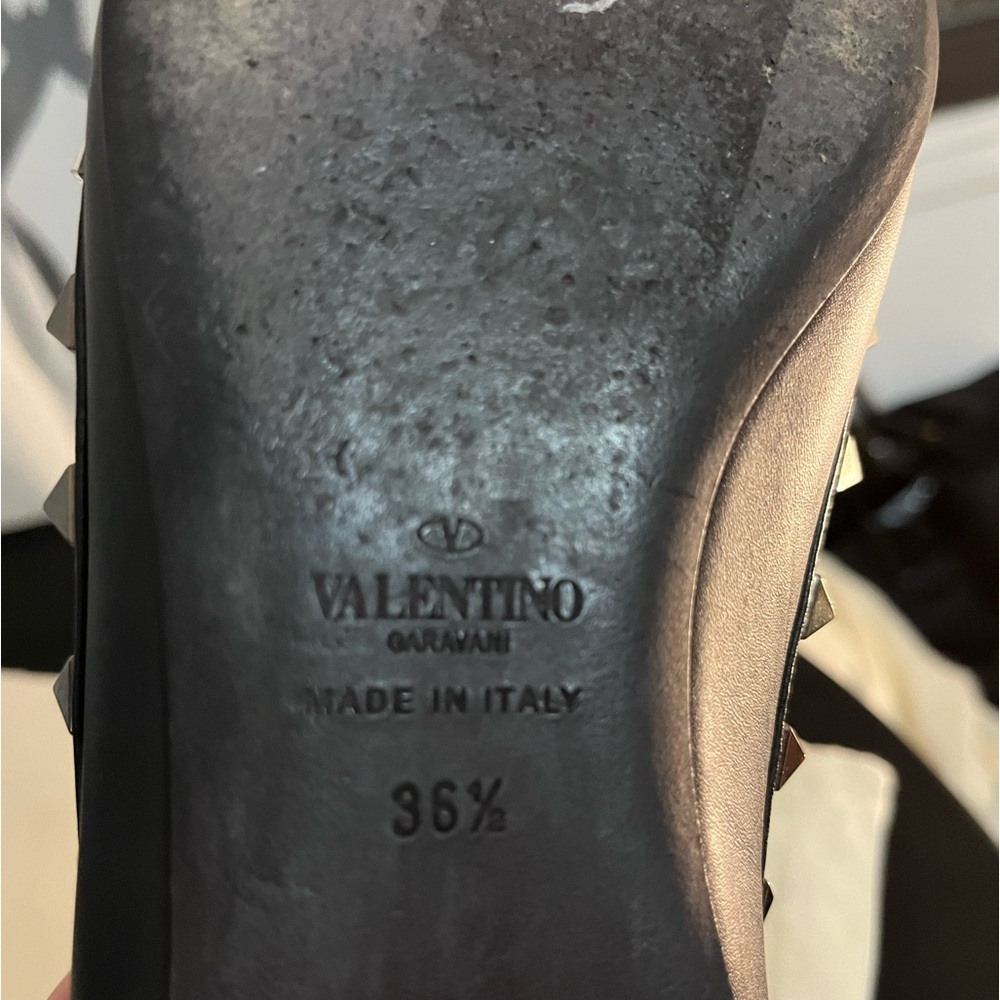Valentino Noir Women’s Black Leather Gunmetal Rock Stud Pointed Toe Flats - Picture 7 of 7